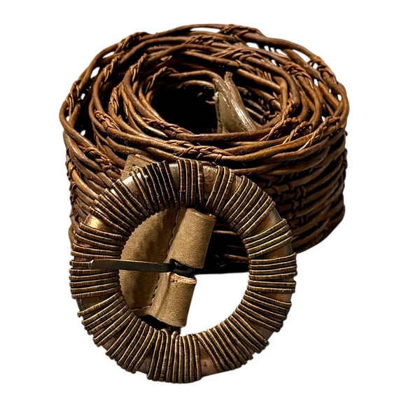 Leatherock Accessories - LEATHEROCK Brown Leather Woven Bohemian Belt with Round Leather Wrapped Buckle
